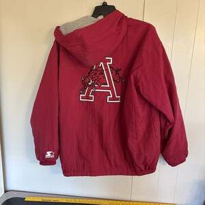 Vintage STARTER Full Zip University of Arkansas Maroon Hoodie Parka Jacket